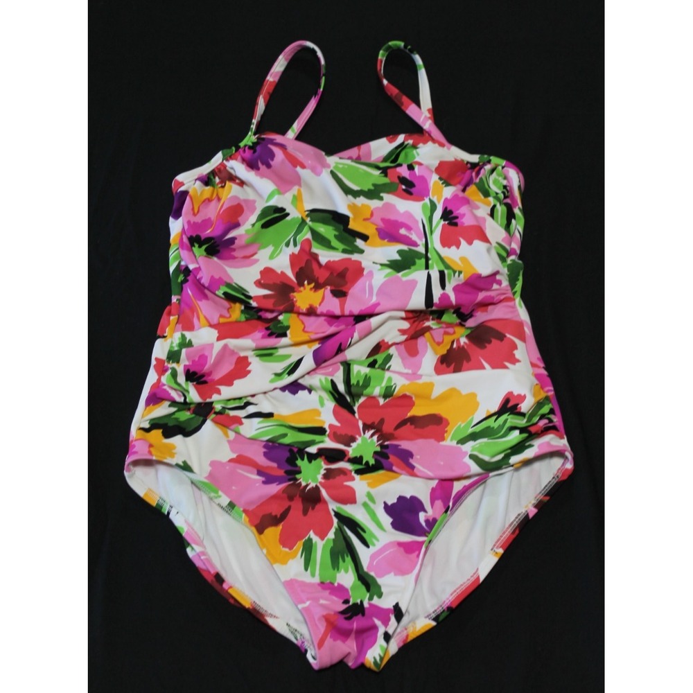 Croft & Barrow Womens 14 Floral One Piece Swimsuit Underwire Ruched Pink